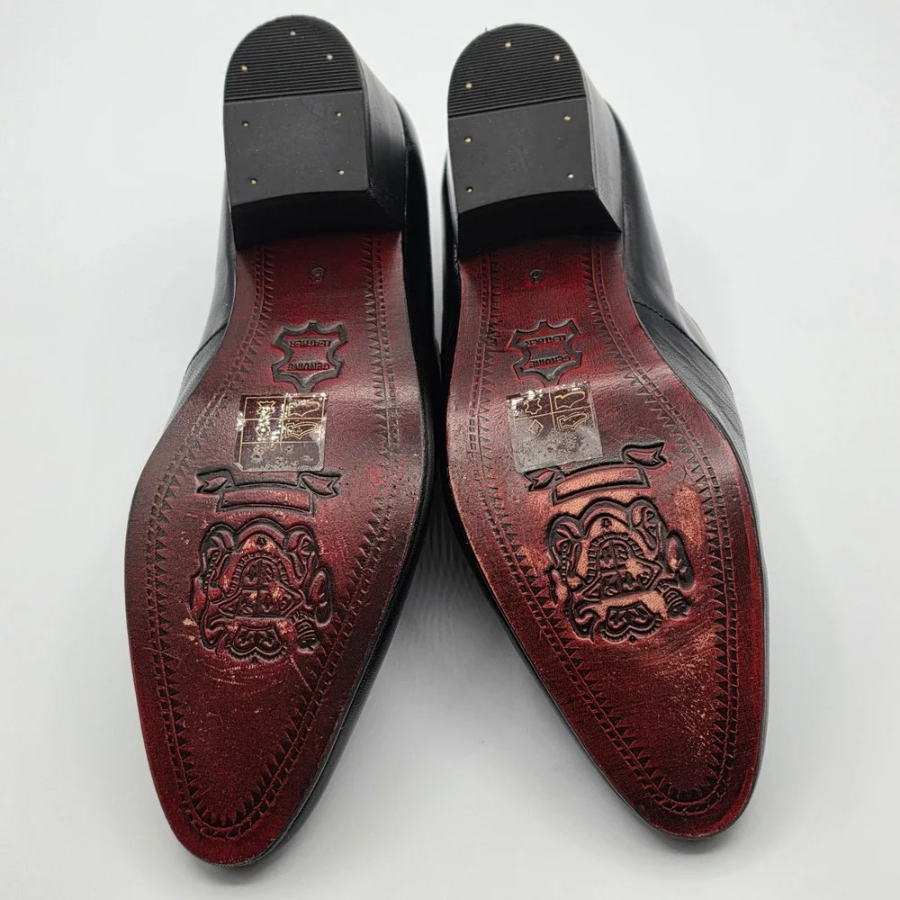 Lucini Loafers Mens Size‎ 8 Black Excellent Leather Slip On Dress Shoes